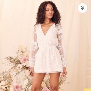 Lulus Celebrating Forever  | White Sequin | Long Sleeve Romper | Small